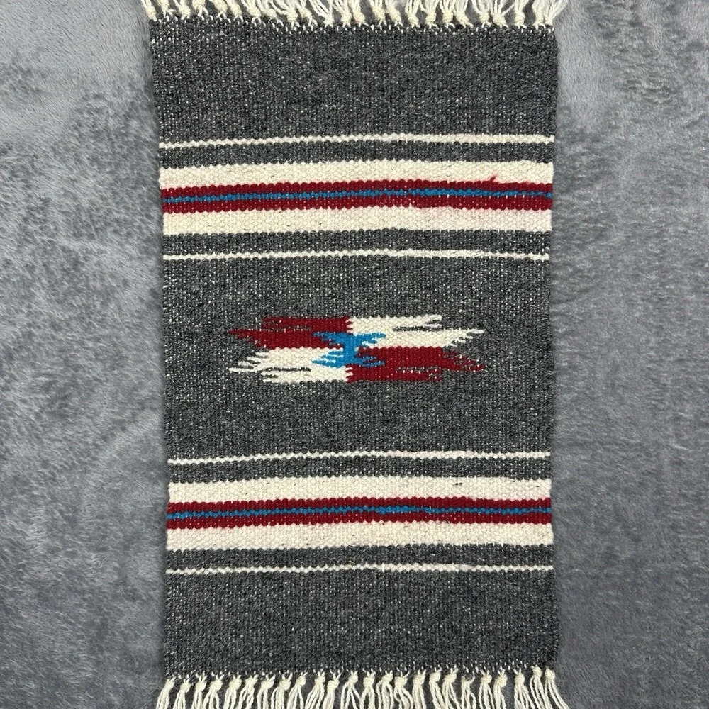 Vintage Southwest Native‎ American Woven Tapestry 18.5x9 Inch Multicolor Fringe